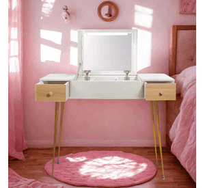 TOCADOR MAQUILLAJE METAL MADERA BLANCO + ESPEJO CON LUZ ELENA
