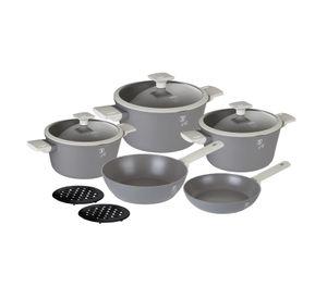 Batería de cocina 10 pzs Berlinger Haus, línea aspen collection, color gris, aluminio forjado