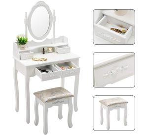 TOCADOR COMODA DE MAQUILLAJE MADERA BANCA + ESPEJO LORENZA