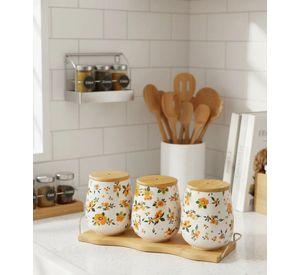 Set 3 Frasco Organizador Floral Contenedor Base Bambú Jhn