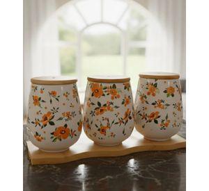 Set 3 Frasco Organizador Floral Contenedor Base Bambú Jhn