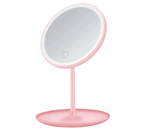 Espejo Maquillaje Circular Luz Led Y Base Organizador Joyas Rosa