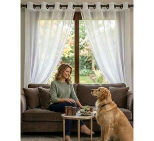 Juego De Cortinas Velo Modernas Con Argollas Y Visillo m1