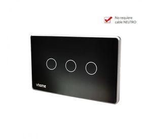 Interruptor Wifi RF Vhome Vector Design SN Sin Neutro Black Touch 3 Canales Compatible Con Google Home y Alexa