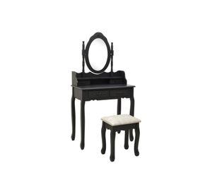 TOCADOR MAQUILLAJE MADERA NEGRO BANCA + ESPEJO VANESA