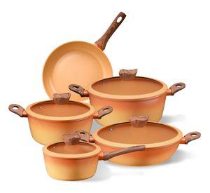 Bateria Cocina Antiadherente Ceramica 9 Pcs Naranja Degrade