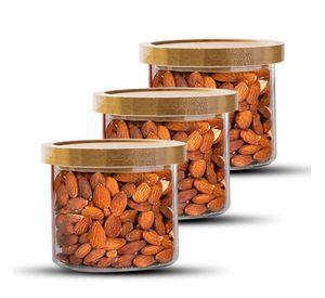 Pack 3 Frasco Contenedor Tarro Hermético Vidrio Bambú 500ml