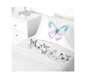Juego de sábanas transición 200H Mariposas rosadas/blanco