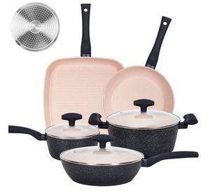 Bateria Cocina Ceramica Granito Antiadherente 8 Piezas Rosa Marengo