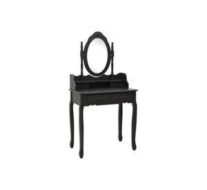 TOCADOR MAQUILLAJE MADERA NEGRO BANCA + ESPEJO VANESA