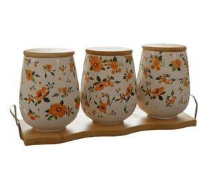 Set 3 Frasco Organizador Floral Contenedor Base Bambú Jhn