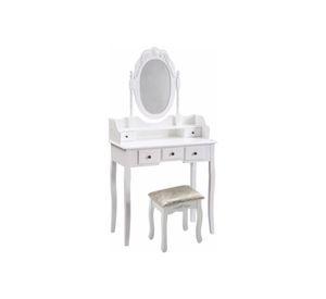 TOCADOR MAQUILLAJE MADERA BLANCO 5C BANCA + ESPEJO VICTORIA