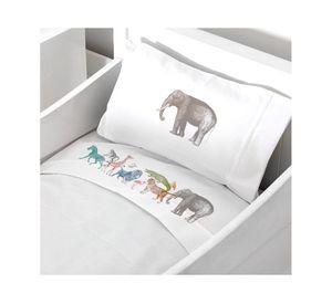 Juego sábanas cuna pack y play 200 hilos Safari blanco