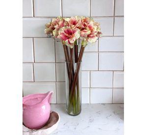 Amaryllis Rosa/Blanca 68cm Artificial | Estilo Natural para Interiores y Vitrinas