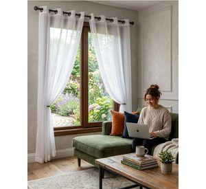 Juego de Cortinas Visillo Translucido Modernas con Argollas Doral m1
