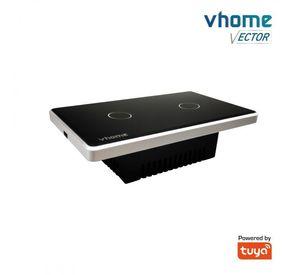 Interruptor Wifi RF Vhome Vector Design LN Black Touch 2 Canales Compatible Con Google Home y Alexa