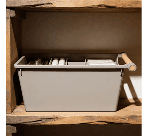 Caja Organizadora Plastica Con Asas De Madera 33x18x14cm