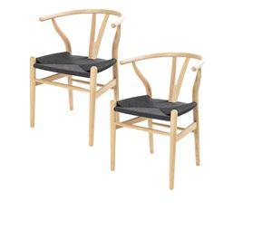 Pack 2 sillas de Madera Wishbone Asiento de cuerda LF9-01 - Natural/negro