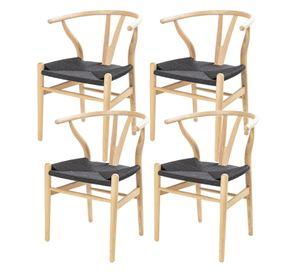 Pack 4 sillas de Madera Wishbone Asiento de cuerda LF9-01 - Natural/negro