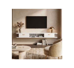 Rack Tv 140x24x18cm Flotante Melamina Homer Design 2 Cajones