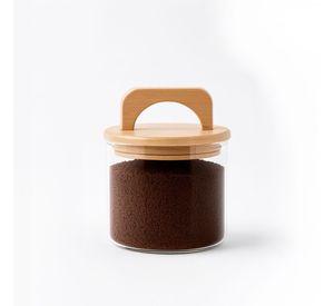 Frasco Contenedor Hermético Vidrio Tapa Asa Bambú 650ml