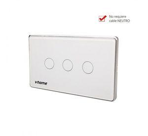 Interruptor Wifi RF Vhome Vector Design SN Sin Neutro Touch 3 Canales Compatible Con Google Home y Alexa