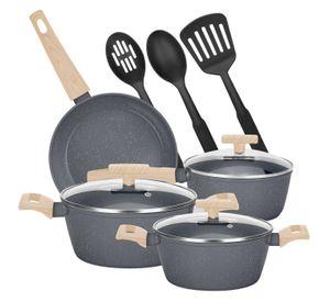 Bateria Cocina Aluminio Granito Antiadherente Cacerolas 10pcs Marengo