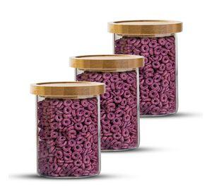 Pack 3 Frasco Contenedor Tarro Hermético Vidrio Bambú 800ml
