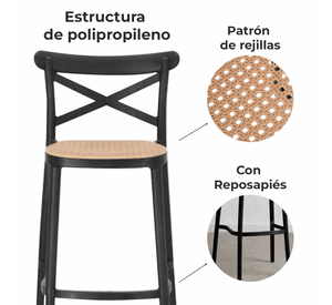 Pack 4 Taburetes Crossback Danubio 66cm Bar/terraza Apilable