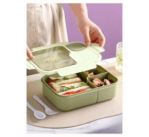 Fiambrera Bento Contenedor De 1450 Ml Táper Hermético + Cubiertos Plástico Green