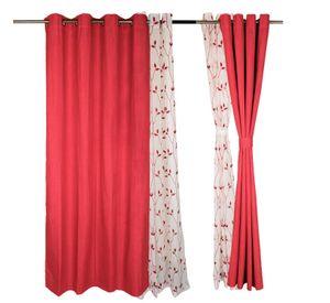 Set cortinas  4 pzas B.Out City y velo bordado Rojo 140x225