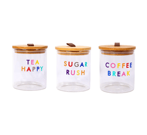 Set 3 Frascos Vidrio Te Cafe Azucar Tapa Madera Multicolor