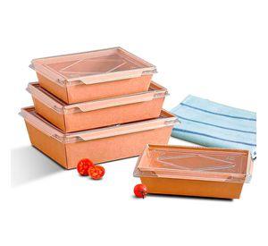 Bandeja Kraft Con Tapa Recipiente Contenedor 900ml 50u