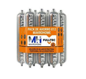 Pack 12 Sellador Poliuretano Estructural Fulltec 600ml Negro