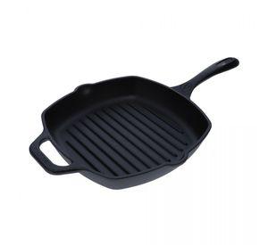 Sartén para Asar y Parrilla Cuadrado con Mango de Hierro Fundido 25x25cm Precurada