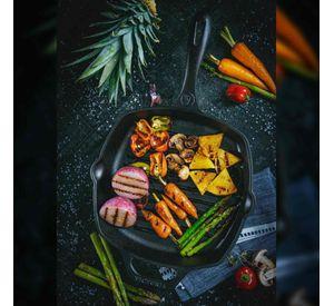 Sartén para Asar y Parrilla Cuadrado con Mango de Hierro Fundido 25x25cm Precurada