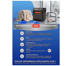 Estufa Infrarroja Nex 1500w Calor Digital Eficiente Wifi