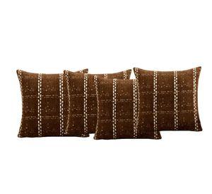 PACK DE 4 FUNDAS DE COJIN CHENILLE CUADRILLE COLOR CAFÉ