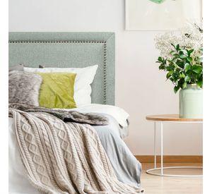 Respaldo de Cama Flat Frame Tachas Lino Verde Jeans - King