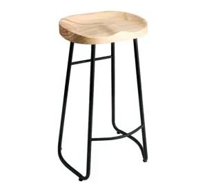 Silla De Bar Metálica 75 Cm Asiento Madera