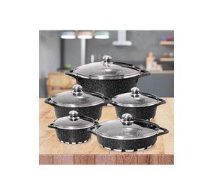 Batería Cocina 10 Piezas Altas Granito Antiadherente Negra