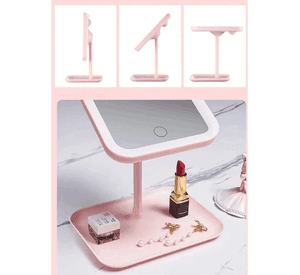 Espejo Rosa De Maquillaje Luz Led Ajustable 3 Tonos Recargable Usb
