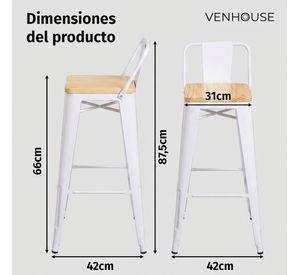 Taburete Tolix Blanco De Madera 66cm Con Respaldo Venhoouse