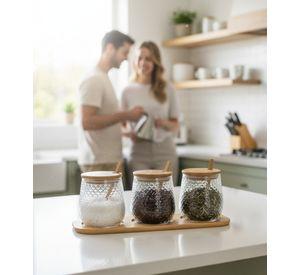 Set 3 Frascos Texturizado Contenedor Moderno Mesa Jhn