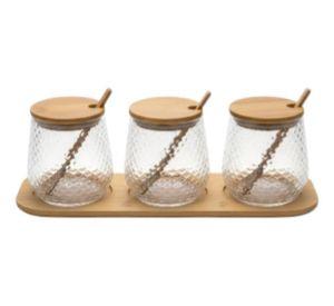 Set 3 Frascos Texturizado Contenedor Moderno Mesa Jhn