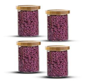 Pack 4 Frasco Contenedor Tarro Hermético Vidrio Bambú 800ml