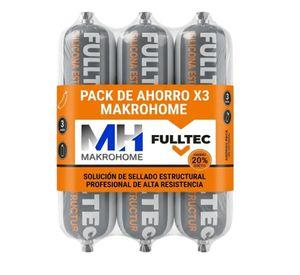 Pack 3 Sellador Poliuretano Estructural Fulltec 600ml Negro