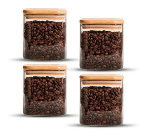 Pack 4 Contenedores Tarros Hermético Vidrio Tapa Bambú 700ml