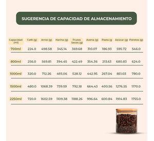 Pack 4 Contenedores Tarros Hermético Vidrio Tapa Bambú 700ml