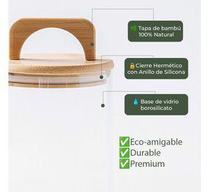 Pack 4 Contenedores Herméticos Vidrio Tapa Asa Bambú 800ml